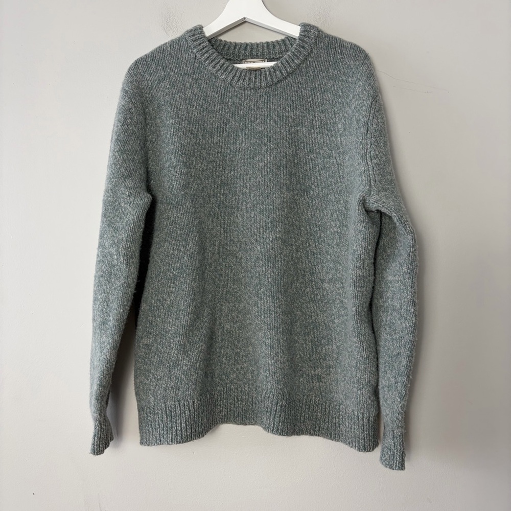 L.L. Bean 100% Lamb's Wool Chunky Knit Crew Neck Green Thick Sweater XXL